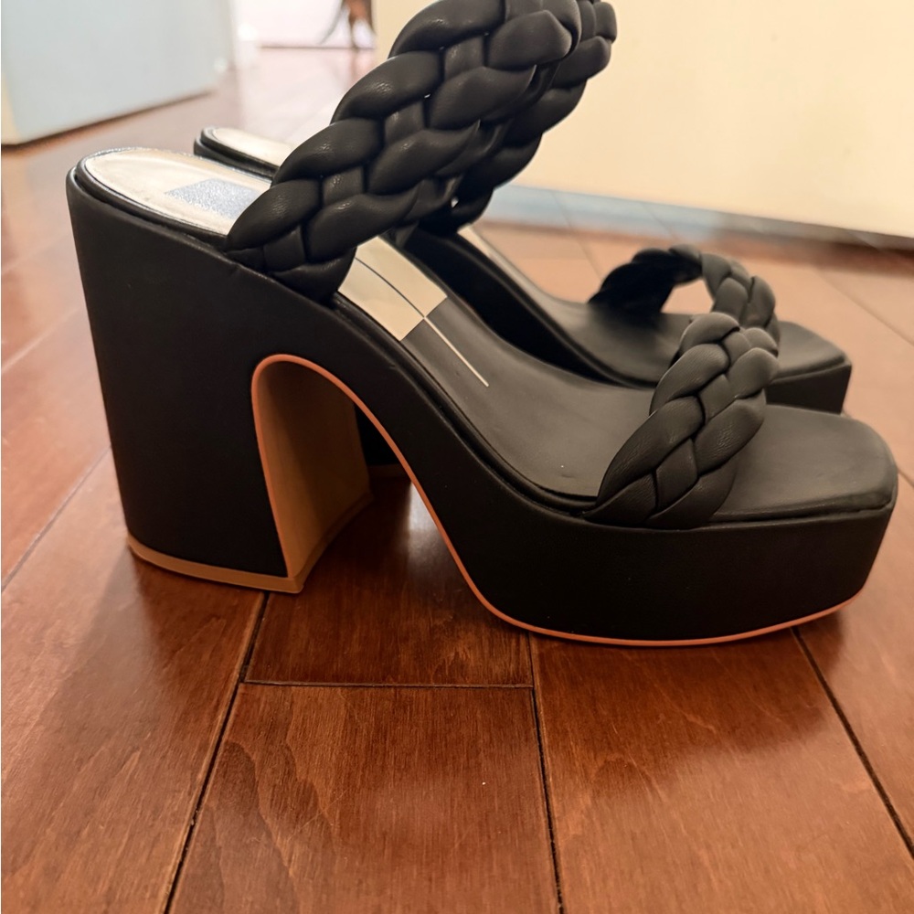 Dolce Vita Black Braided Double-Strap Platform Heels